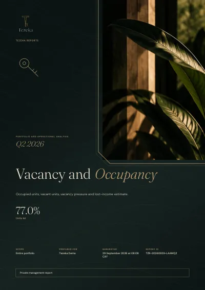The cover of a Tezeka Vacancy and Occupancy report. Demo data.